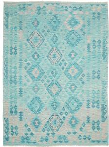 Tappeto Kilim Geometrico Turchese Avorio 181x244 Cm