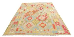 Tappeto Kilim Geometrico Verde Chiaro Rosso Corallo 182x245 Cm