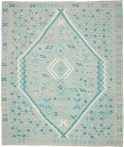 Tappeto Kilim Geometrico Verde Acqua Azzurro 245x290 Cm