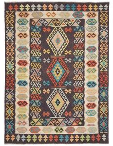 Tappeto Kilim Geometrico Marrone Scuro Multicolore 180x242 Cm