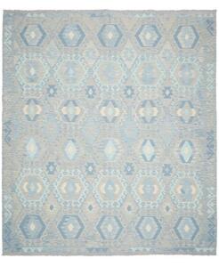 Tappeto Kilim Geometrico Celeste Grigio 262x298 Cm
