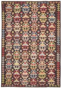 Tappeto Kilim Stilizzato Marrone Scuro Multicolore 201x295 Cm