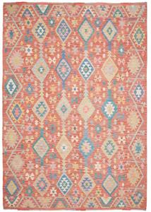 Tappeto Kilim Geometrico Terracotta Azzurro 205x298 Cm