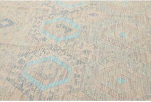 Tappeto Kilim Geometrico Beige Azzurro 261x290 Cm