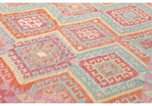 Tappeto Kilim Geometrico Arancione Azzurro 209x278 Cm
