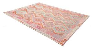 Tappeto Kilim Geometrico Arancione Azzurro 209x278 Cm