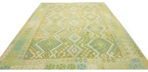 Tappeto Kilim Geometrico Verde Beige 256x340 Cm