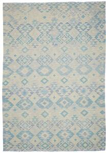 Tappeto Kilim Geometrico Beige Azzurro 205x301 Cm