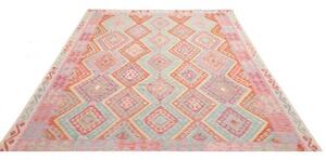 Tappeto Kilim Geometrico Arancione Azzurro 209x278 Cm