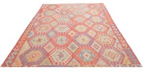 Tappeto Kilim Stilizzato Rosa Antico Celeste 209x295 Cm
