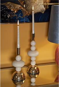 Porta Candele set due pezzi GALAXY CREAM CM � 10x h 22-10x h30 sfere e dischi colore crema e Oro