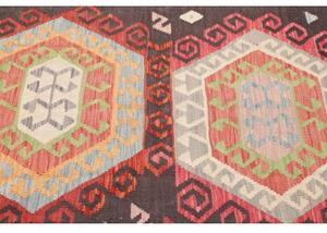 Tappeto Kilim Stilizzato Marrone Scuro Rosso 121x179 Cm