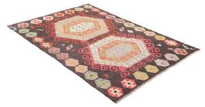 Tappeto Kilim Stilizzato Marrone Scuro Rosso 121x179 Cm