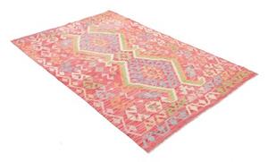 Tappeto Kilim Geometrico Rosso Azzurro 126x187 Cm