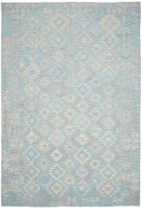 Tappeto Kilim Geometrico Azzurro Grigio Chiaro 202x296 Cm