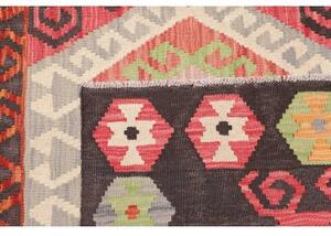 Tappeto Kilim Stilizzato Marrone Scuro Rosso 121x179 Cm