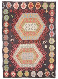 Tappeto Kilim Stilizzato Marrone Scuro Rosso 121x179 Cm