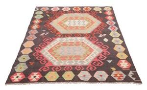 Tappeto Kilim Stilizzato Marrone Scuro Rosso 121x179 Cm