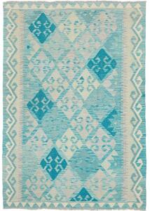 Tappeto Kilim Geometrico Turchese Avorio 125x178 Cm