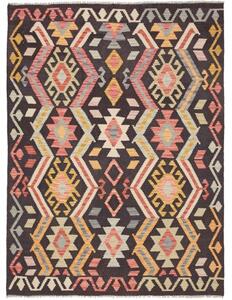 Tappeto Kilim Geometrico Marrone Scuro Beige 129x175 Cm