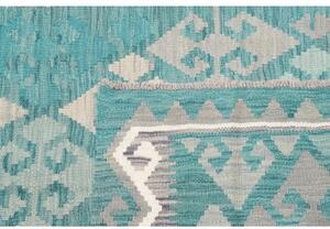 Tappeto Kilim Geometrico Azzurro Turchese Grigio Chiaro 106x159 Cm