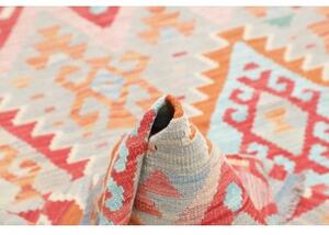 Tappeto Kilim Geometrico Grigio Chiaro Rosso 105x157 Cm