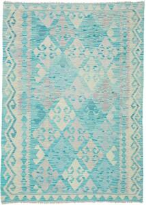 Tappeto Kilim Geometrico Turchese Avorio 126x177 Cm