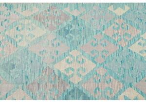 Tappeto Kilim Geometrico Turchese Avorio 126x177 Cm