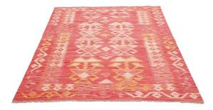 Tappeto Kilim Geometrico Rosso Corallo Beige 135x172 Cm