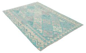 Tappeto Kilim Geometrico Turchese Avorio 126x177 Cm
