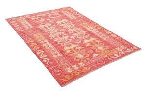 Tappeto Kilim Geometrico Rosso Corallo Beige 135x172 Cm