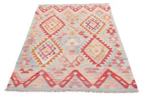 Tappeto Kilim Geometrico Grigio Chiaro Rosso 105x157 Cm