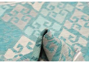 Tappeto Kilim Geometrico Azzurro Turchese Grigio Chiaro 106x159 Cm