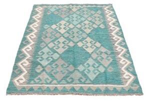 Tappeto Kilim Geometrico Azzurro Turchese Grigio Chiaro 106x159 Cm