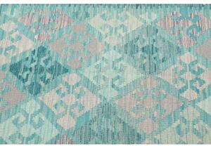 Tappeto Kilim Geometrico Turchese Grigio 104x153 Cm