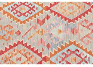 Tappeto Kilim Geometrico Grigio Chiaro Rosso 105x157 Cm