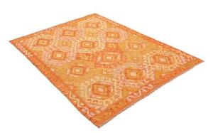 Tappeto Kilim Stilizzato Arancione Giallo Ocra 134x178 Cm