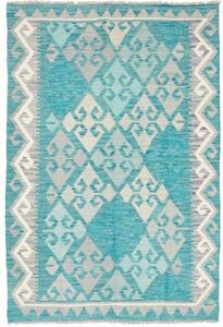 Tappeto Kilim Geometrico Azzurro Turchese Grigio Chiaro 106x159 Cm