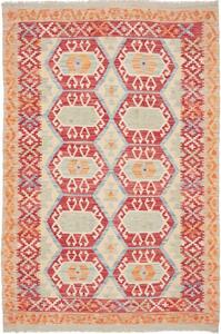 Tappeto Kilim Stilizzato Beige Rosso 127x189 Cm