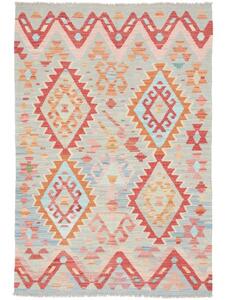 Tappeto Kilim Geometrico Grigio Chiaro Rosso 105x157 Cm