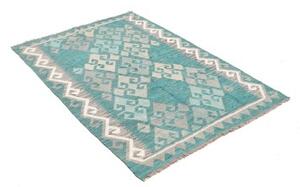 Tappeto Kilim Geometrico Azzurro Turchese Grigio Chiaro 106x159 Cm