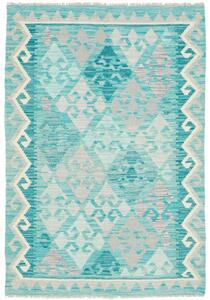 Tappeto Kilim Geometrico Turchese Grigio 104x153 Cm