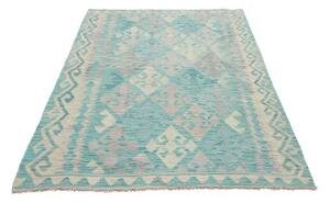 Tappeto Kilim Geometrico Turchese Avorio 126x177 Cm