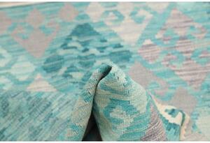 Tappeto Kilim Geometrico Turchese Grigio 104x153 Cm