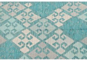 Tappeto Kilim Geometrico Azzurro Turchese Grigio Chiaro 106x159 Cm