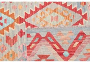 Tappeto Kilim Geometrico Grigio Chiaro Rosso 105x157 Cm