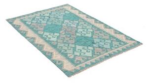 Tappeto Kilim Stilizzato Turchese Grigio Chiaro 103x151 Cm