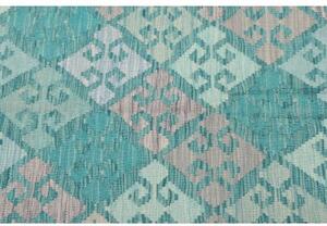 Tappeto Kilim Stilizzato Turchese Grigio Chiaro 103x151 Cm
