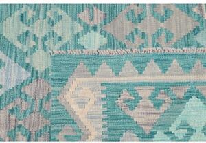 Tappeto Kilim Stilizzato Turchese Grigio Chiaro 103x151 Cm