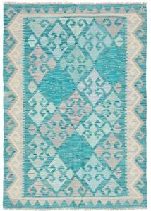Tappeto Kilim Stilizzato Turchese Grigio Chiaro 103x151 Cm